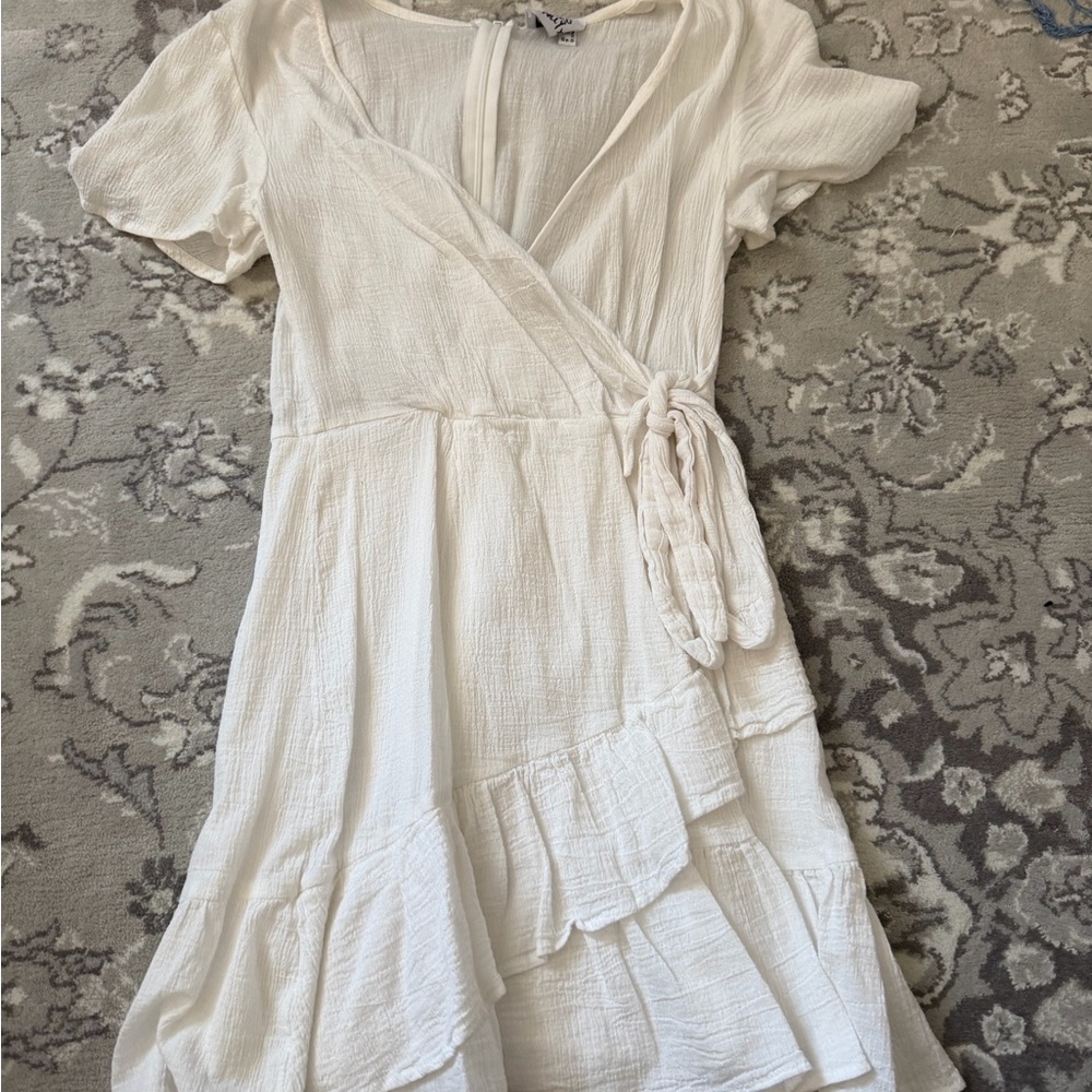 Princess Polly White Wrap Ruffle Mini Dress